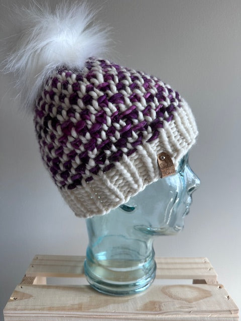 Purple and Natural Womens beanie
