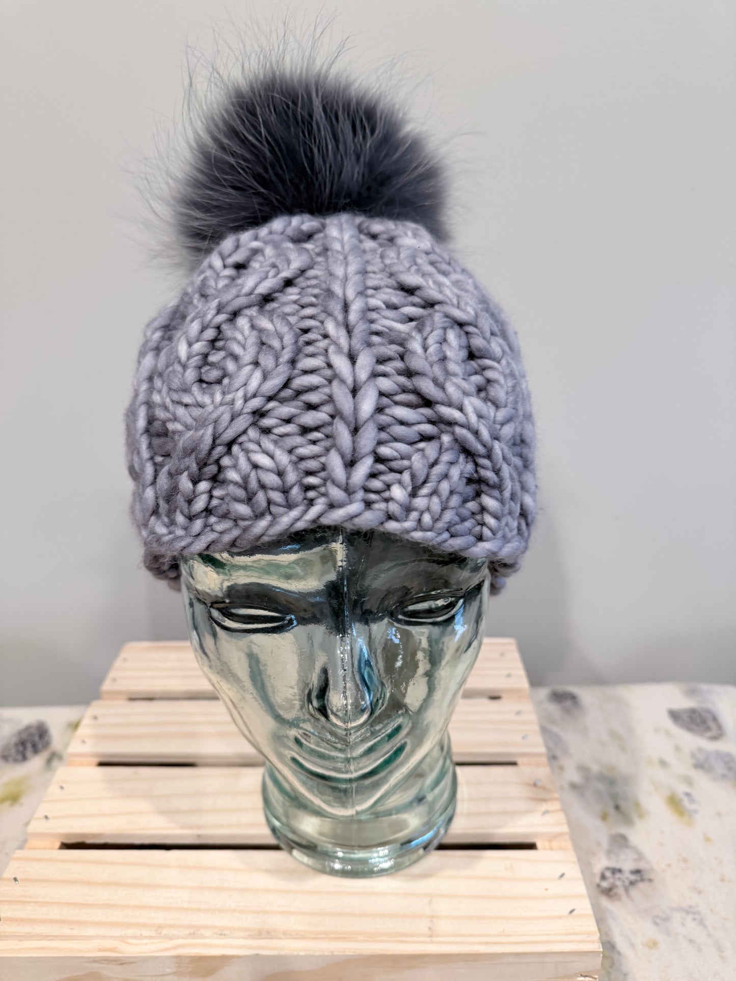 Chunky Gray Cable Beanie