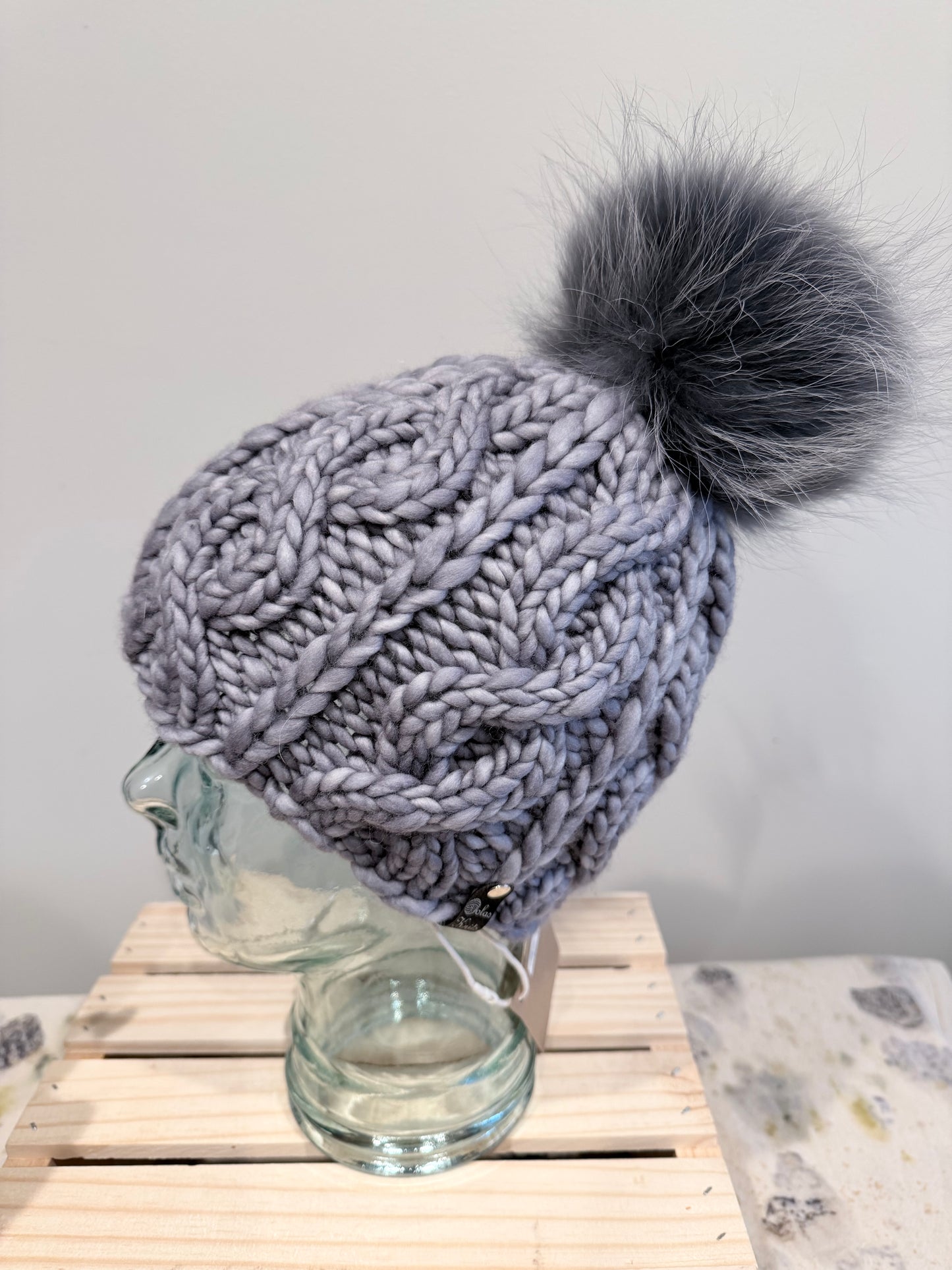 Chunky Gray Cable Beanie
