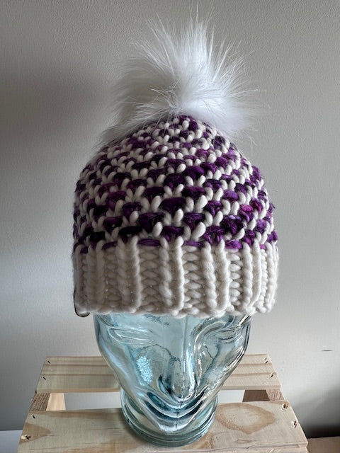 Purple and Natural Womens beanie